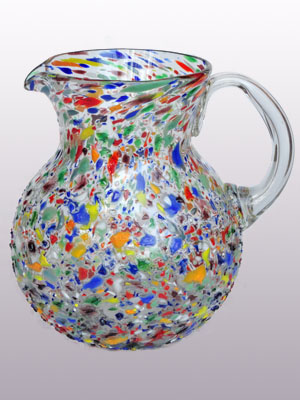 Wholesale MEXICAN GLASSWARE / Large 120 oz Confetti Rocks Pitcher / Confetti rocks appear to rest inside this modern blown glass pitcher that will make your table setting shine. Each pitcher is adorned with hundreds of tiny multicolor glass particles, giving it a one-of-a-kind look and feel.